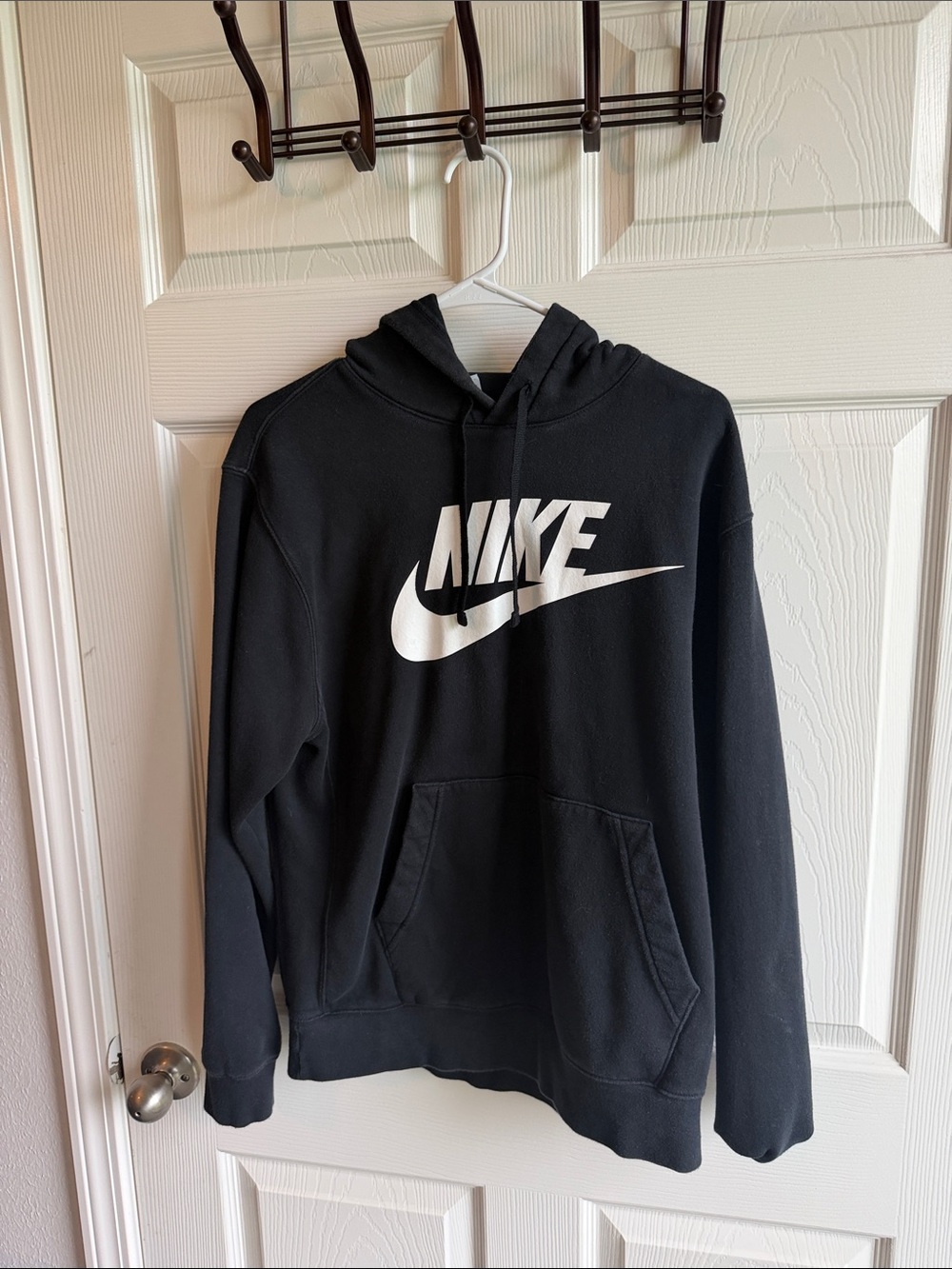 Nike Men's Black Hoodie with White Swoosh Logo